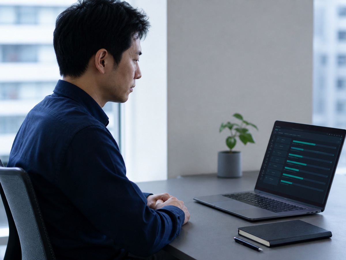 ChatGPT Workが作業を進める様子を横から確認する会社員